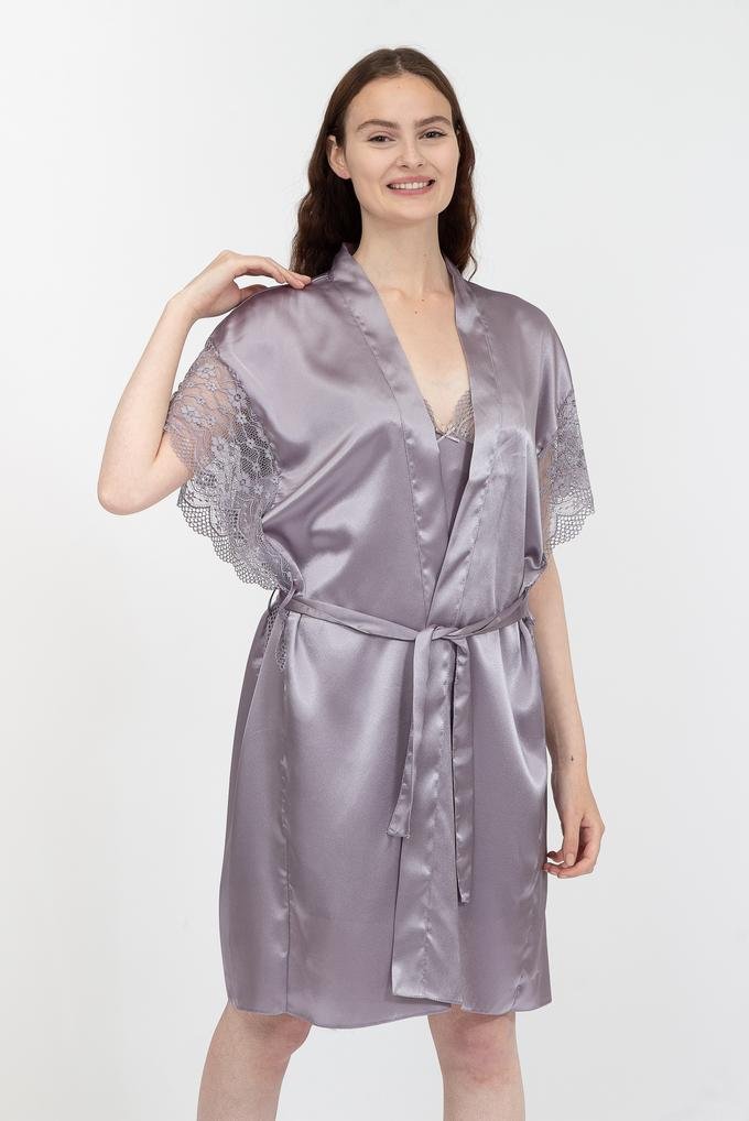  Rosaleen Kadın Kolları Dantelli Kimono Kısa Gecelik Takımı