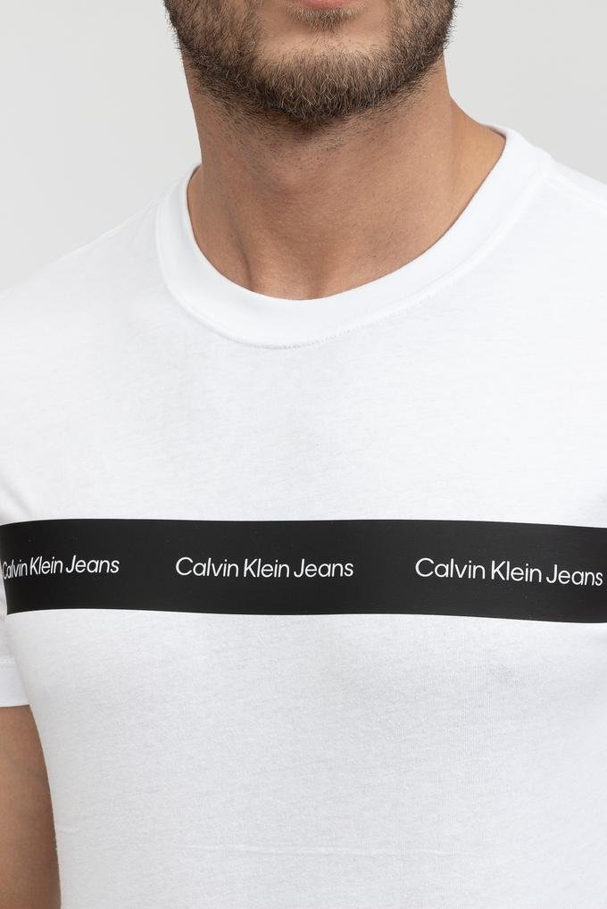  Calvin Klein Contrast instit Stripe Tee Erkek Bisiklet Yaka T-Shirt