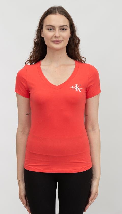  Calvin Klein Monogram Logo V-Neck Tee Kadın V Yaka T-Shirt
