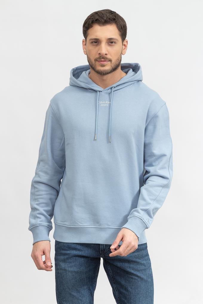  Calvin Klein Stacked Logo Hoodie Erkek Kapüşonlu Sweatshirt