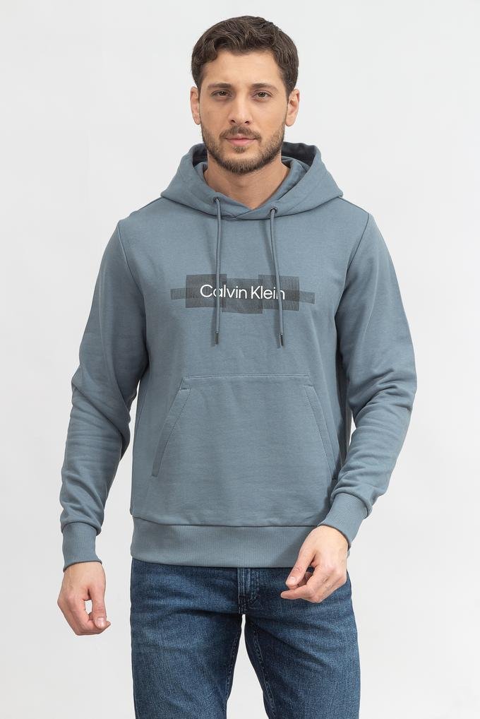  Calvin Klein Box Striped Logo Hoodie Erkek Kapüşonlu Sweatshirt