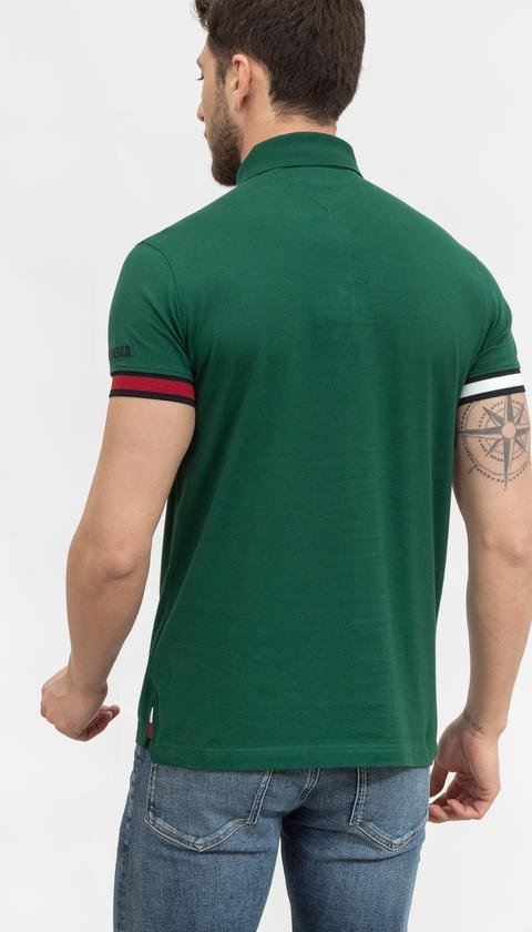 Fit T-Shirt 8720642522501 Polo Hilfiger Slim Logo - Flag Yaka Erkek Sleeve Tommy Cuff