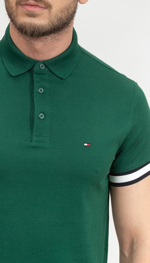 Tommy Hilfiger Flag Cuff Logo Erkek Yaka 8720642522501 Slim Sleeve Fit Polo - T-Shirt