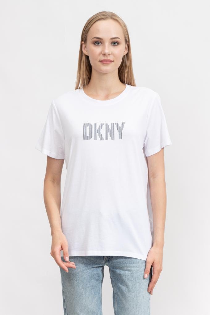  DKNY Stripe Logo Kadın Bisiklet Yaka T-Shirt