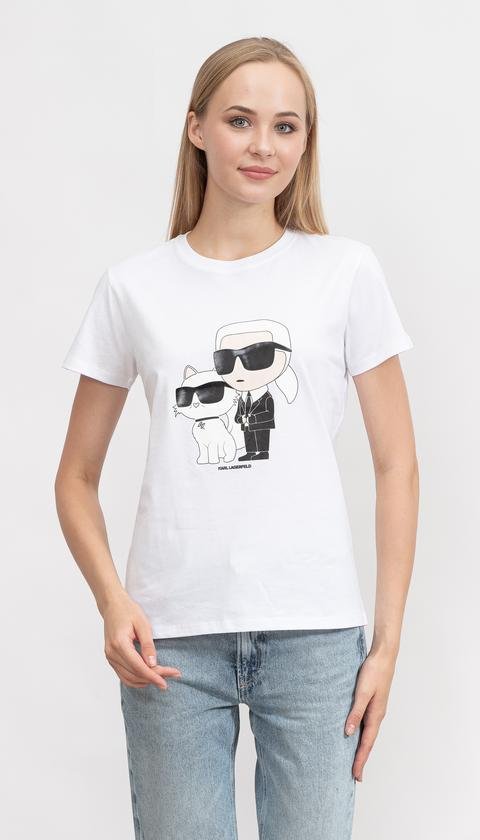  Karl Lagerfeld Ikonik Kadın Bisiklet Yaka T-Shirt