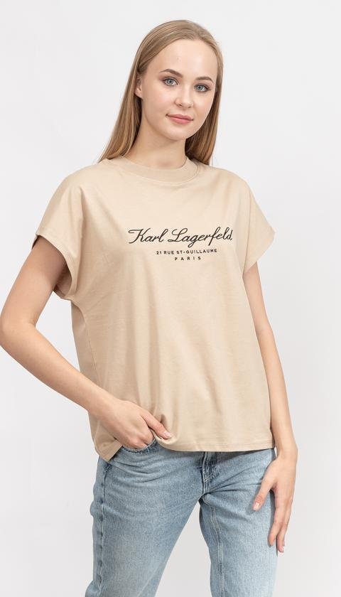  Karl Lagerfeld Signature Kadın Bisiklet Yaka T-Shirt