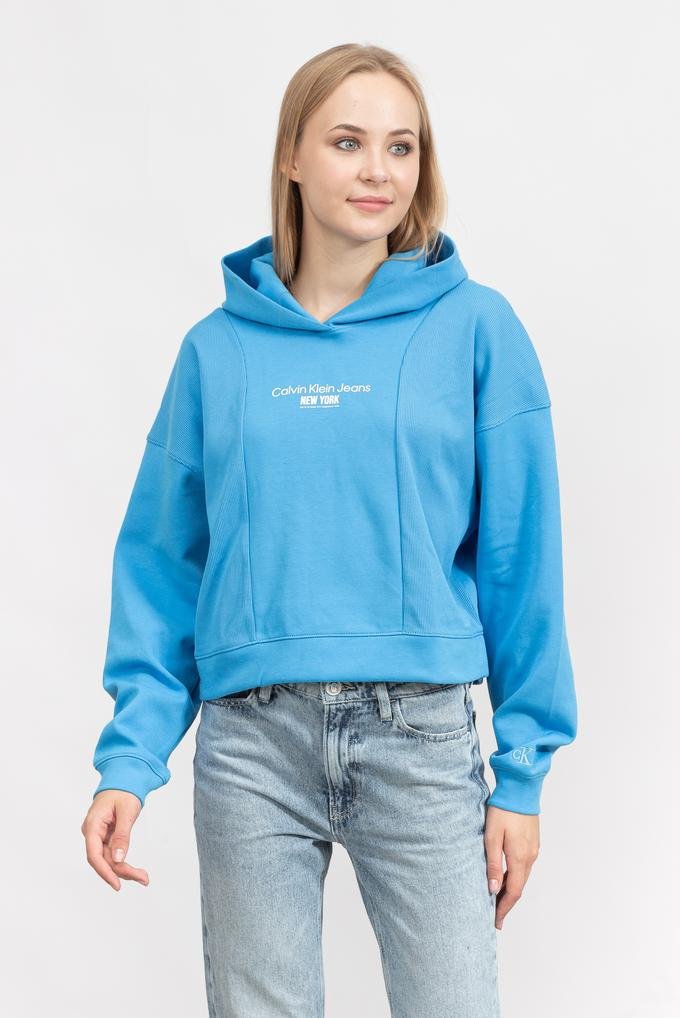  Calvin Klein Rib insert interlock Hoodie Kadın Kapüşonlu Sweatshirt