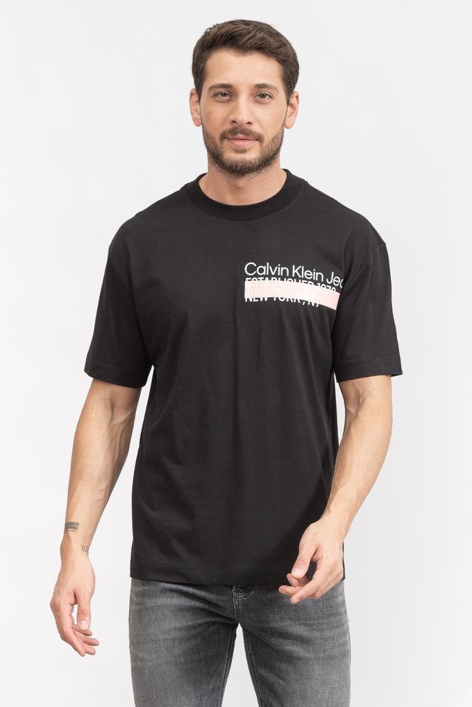  Calvin Klein Layered Ad Erkek Bisiklet Yaka T-Shirt