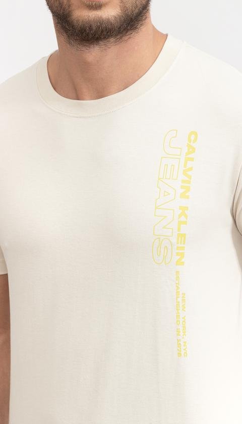  Calvin Klein Stacked Outline Logo Erkek Bisiklet Yaka T-Shirt