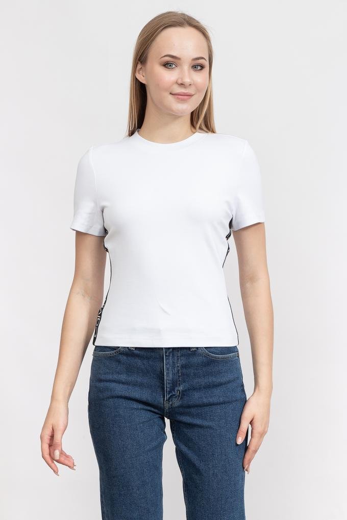  Calvin Klein Side Tape Milano Sleeve Kadın Bisiklet Yaka T-Shirt