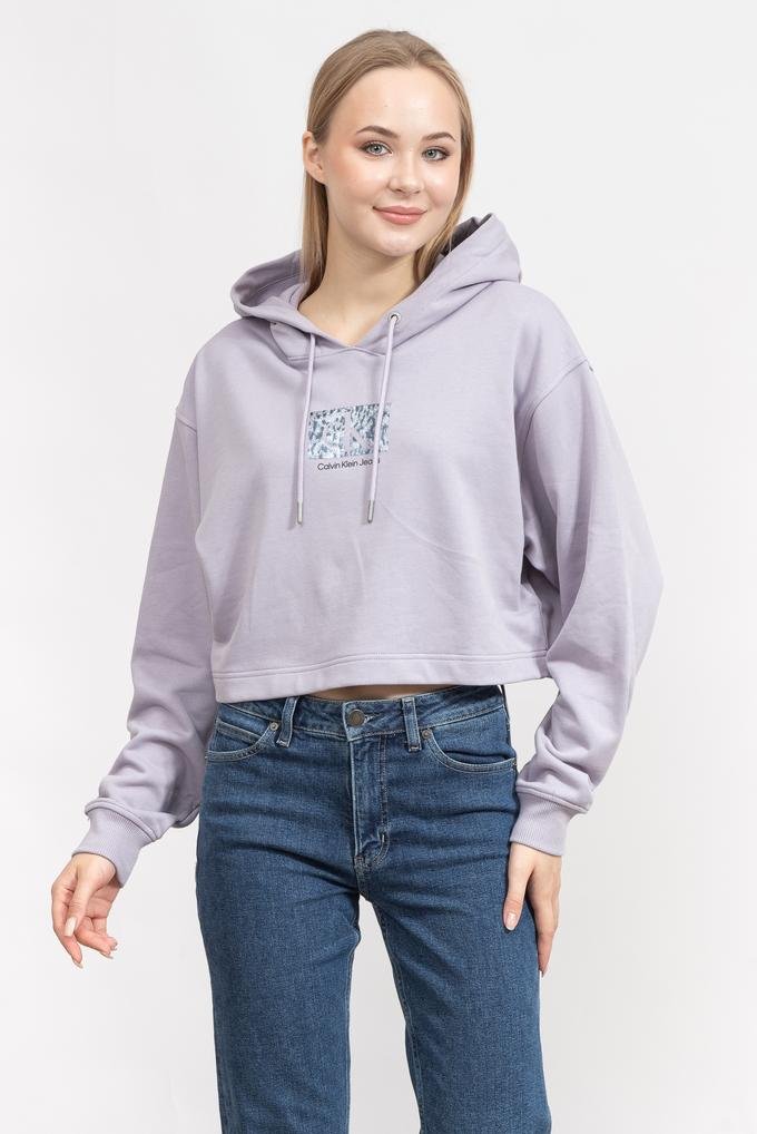  Calvin Klein Printed Box Cropped Hoodie Kadın Kapüşonlu Sweatshirt