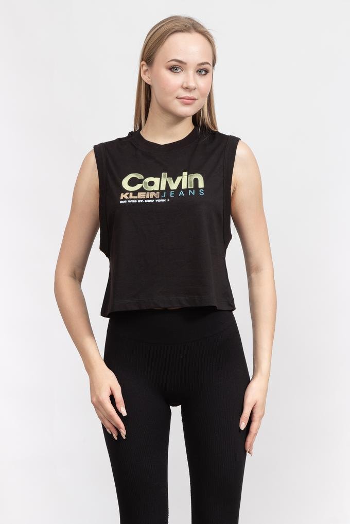  Calvin Klein Colorful Artwork Muscle Kadın Bisiklet Yaka T-Shirt