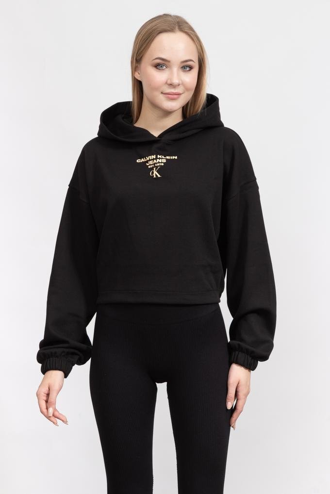  Calvin Klein Gathered Hem Cropped Hoodie Kadın Kapüşonlu Sweatshirt