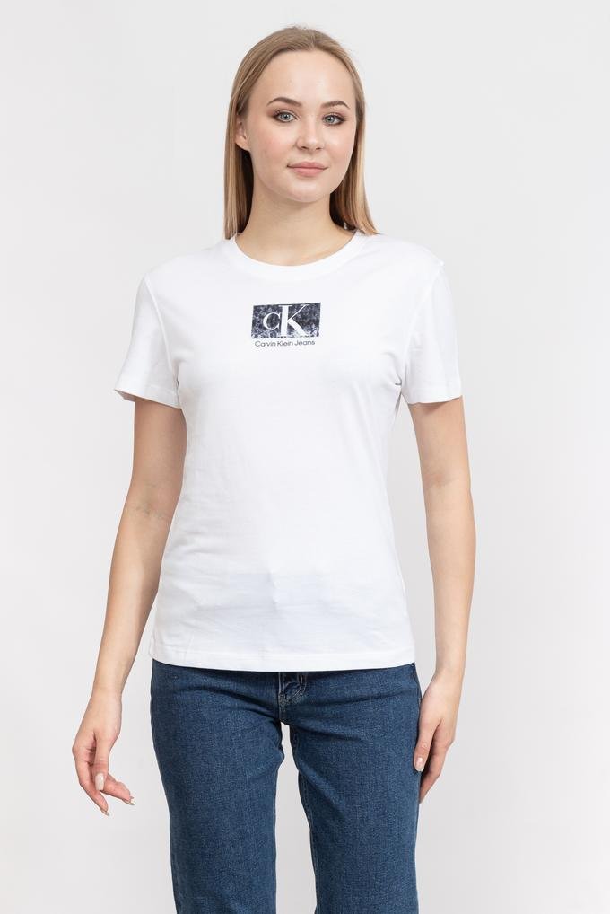  Calvin Klein Printed Box Slim Kadın Bisiklet Yaka T-Shirt