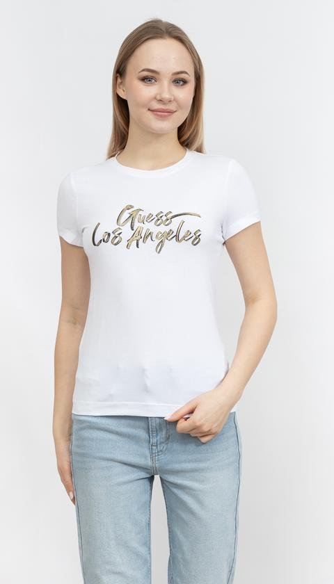  Guess Ss Cn Gold La Kadın Bisiklet Yaka T-Shirt