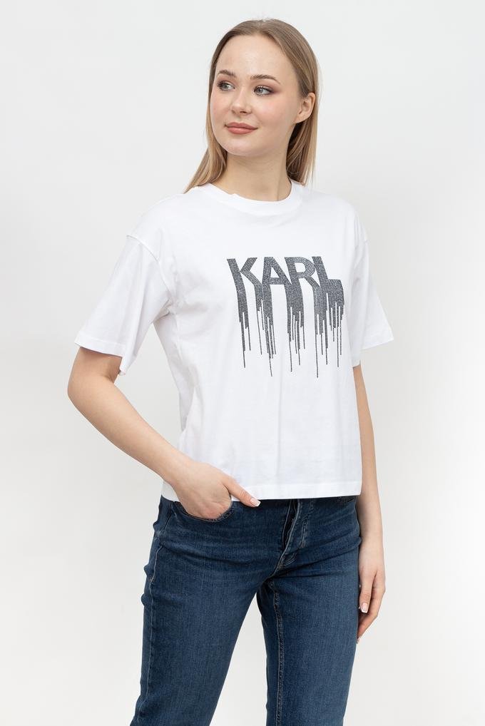  Karl Lagerfeld Rhinestone  Kadın Bisiklet Yaka T-Shirt
