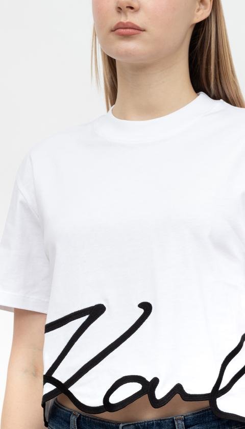  Karl Lagerfeld Logo Kadın Bisiklet Yaka T-Shirt