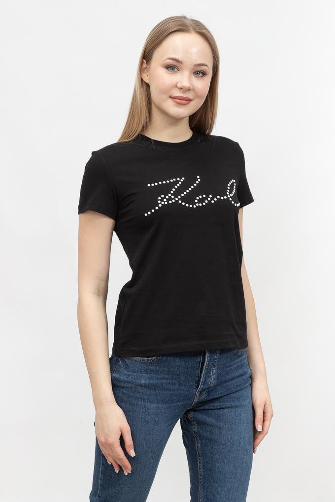  Karl Lagerfeld Embellished  Kadın Bisiklet Yaka T-Shirt