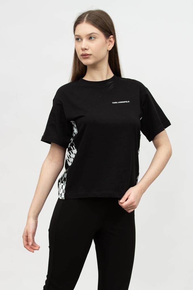  Karl Lagerfeld Check Logo Kadın Bisiklet Yaka T-Shirt
