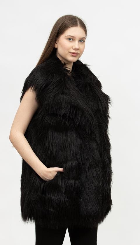  Karl Lagerfeld Faux Fur Gilet Kadın Mont