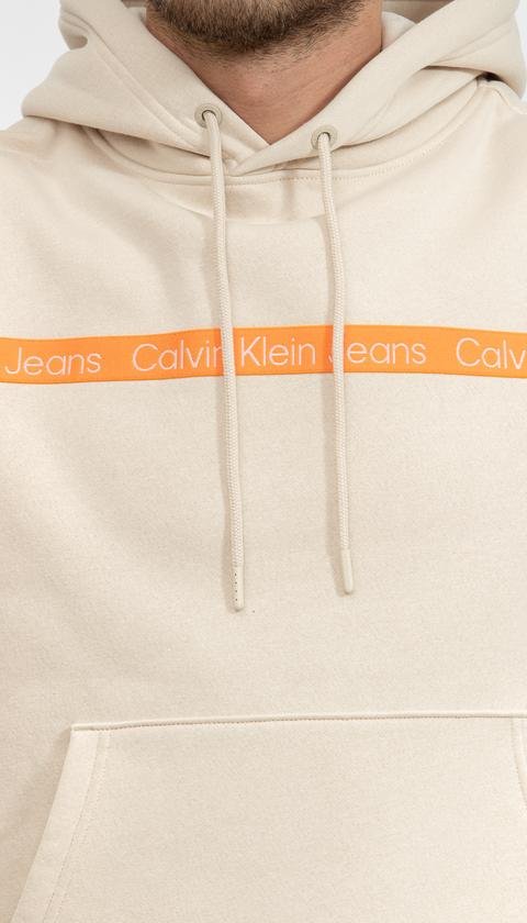  Calvin Klein Logo Tape Hoodie Erkek Kapüşonlu Sweatshirt