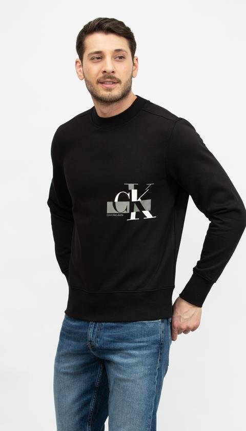  Calvin Klein Glitched Erkek Bisiklet Yaka Sweatshirt
