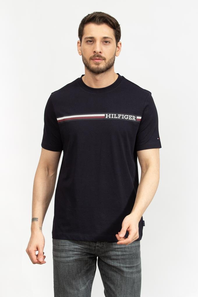  Tommy Hilfiger Monotype Chest Stripe Erkek Bisiklet Yaka T-Shirt